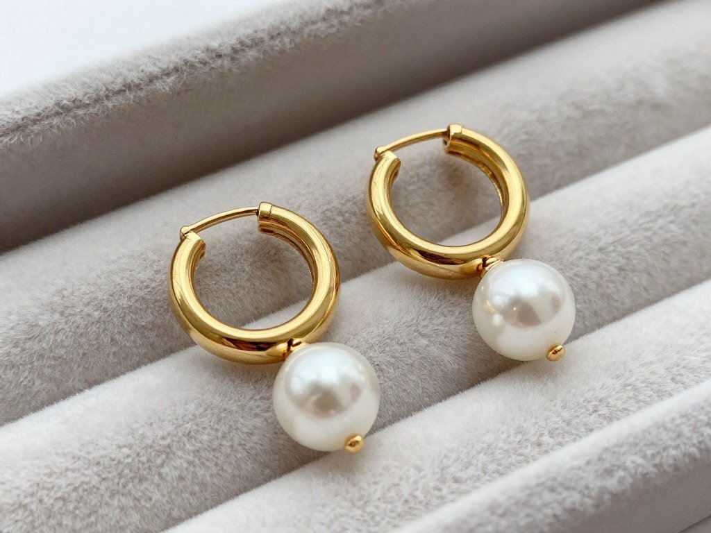 Classic gold hoop earrings and pearl studs display