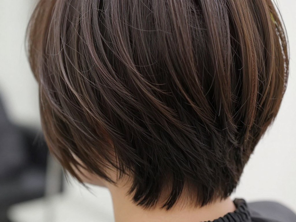 Close-up of choppy layers showing texture and dimension in short hair