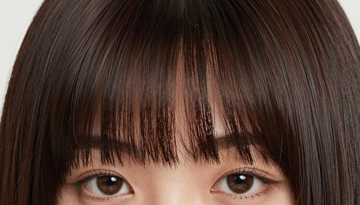 Close-up of full bangs styling in modern shag