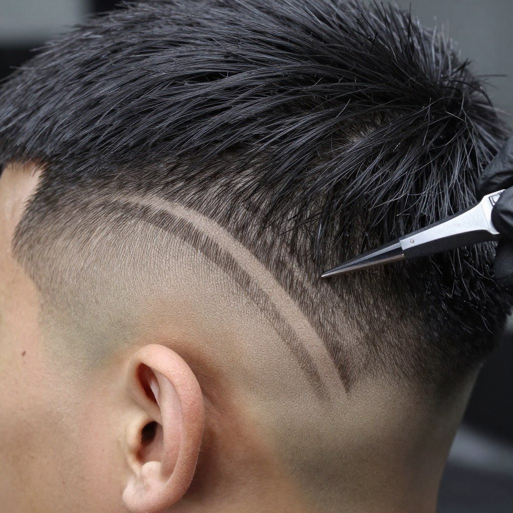 Close-up of undercut design pattern showing detail and artistry