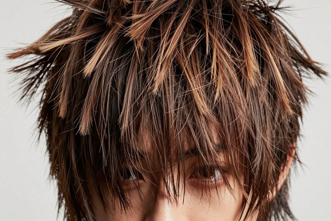 Close-up showing aggressive choppy texture in punk shag