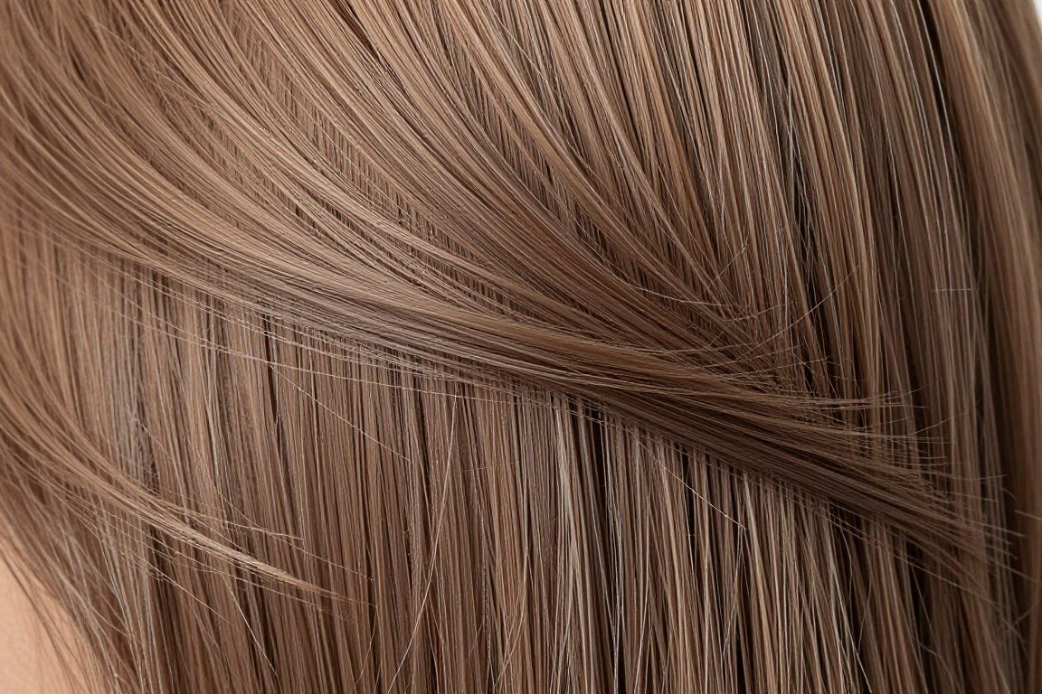 Close-up showing wispy layer technique on thin hair