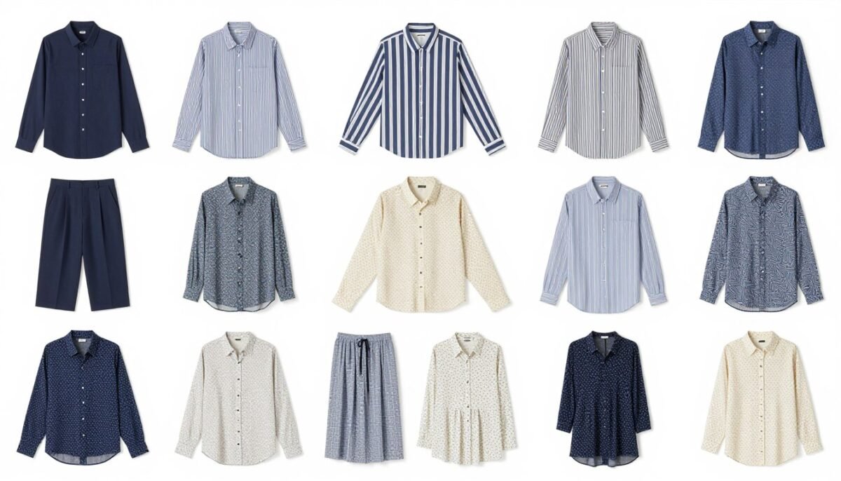 Clothing examples showing flattering patterns Clothing examples showing flattering patterns