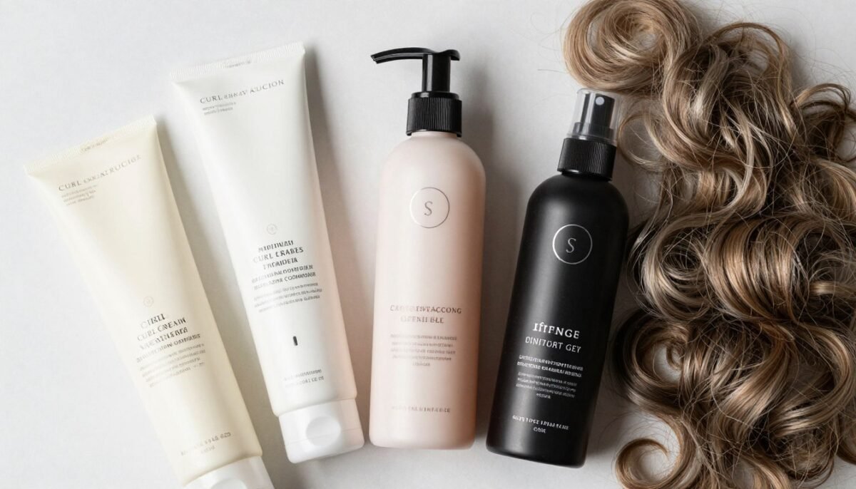 Collection of curl-enhancing hair care products for mature women Collection of curl-enhancing hair care products for mature women