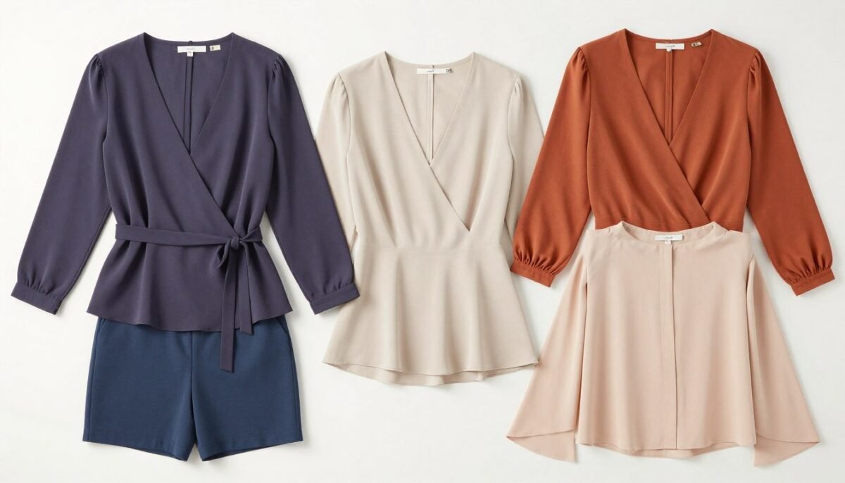 Collection of flattering tops for broad shoulders and large bust Collection of flattering tops for broad shoulders and large bust