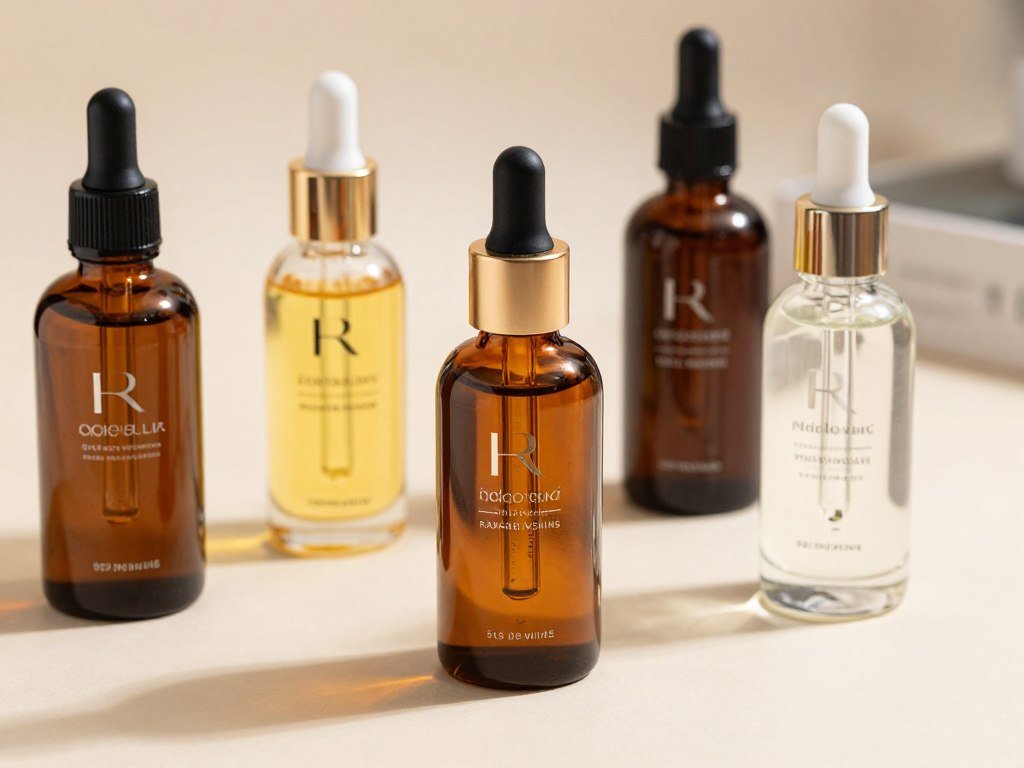 Collection of hair oils and serums for curly hair