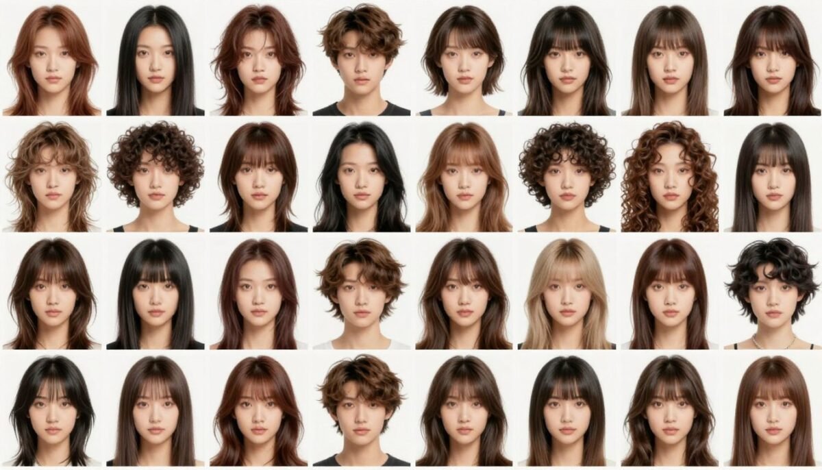 Collection of various medium-length shag styles showcasing diversity