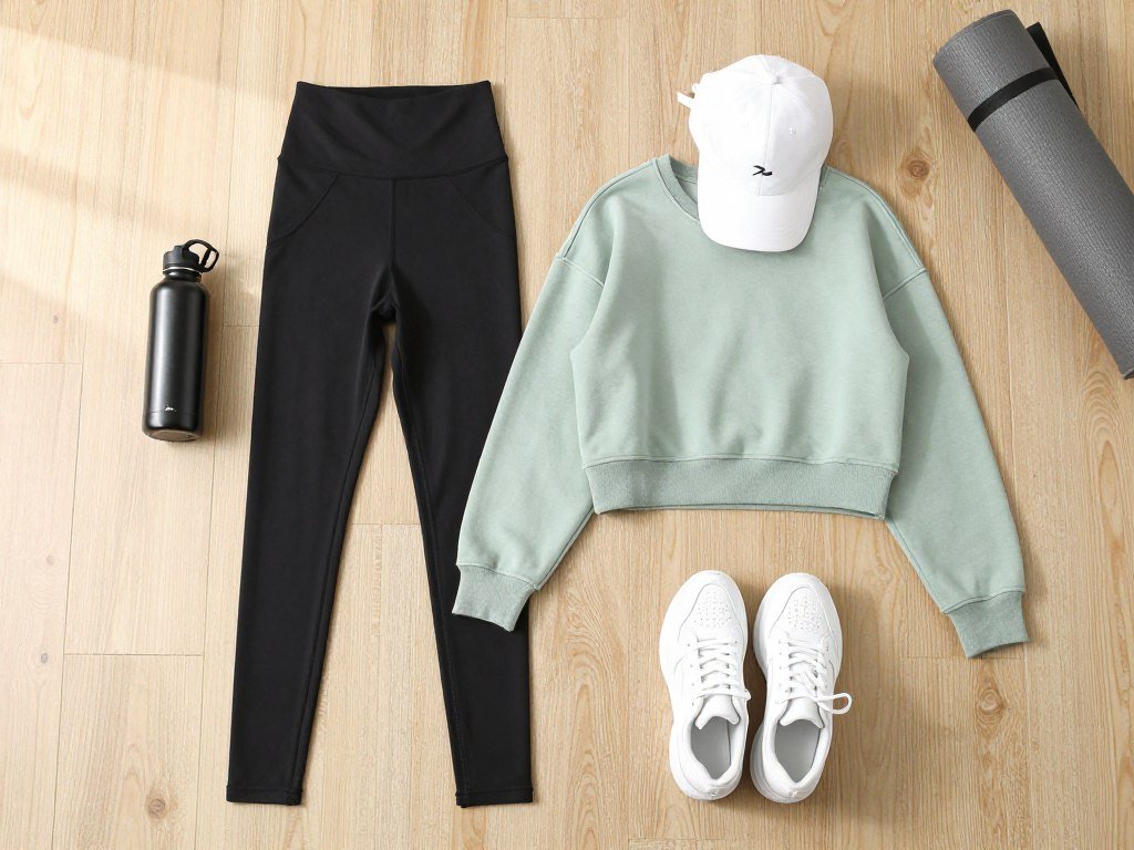 Comfortable casual outfit with high-waisted leggings and crop top