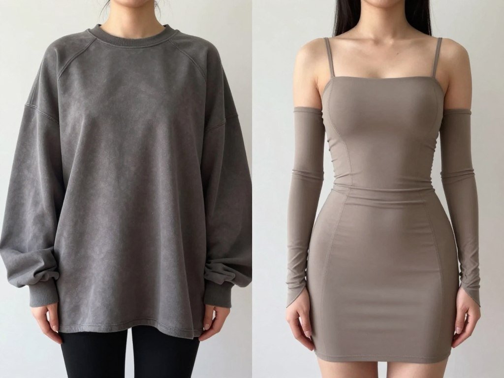 Comparison of oversized versus properly fitted clothing