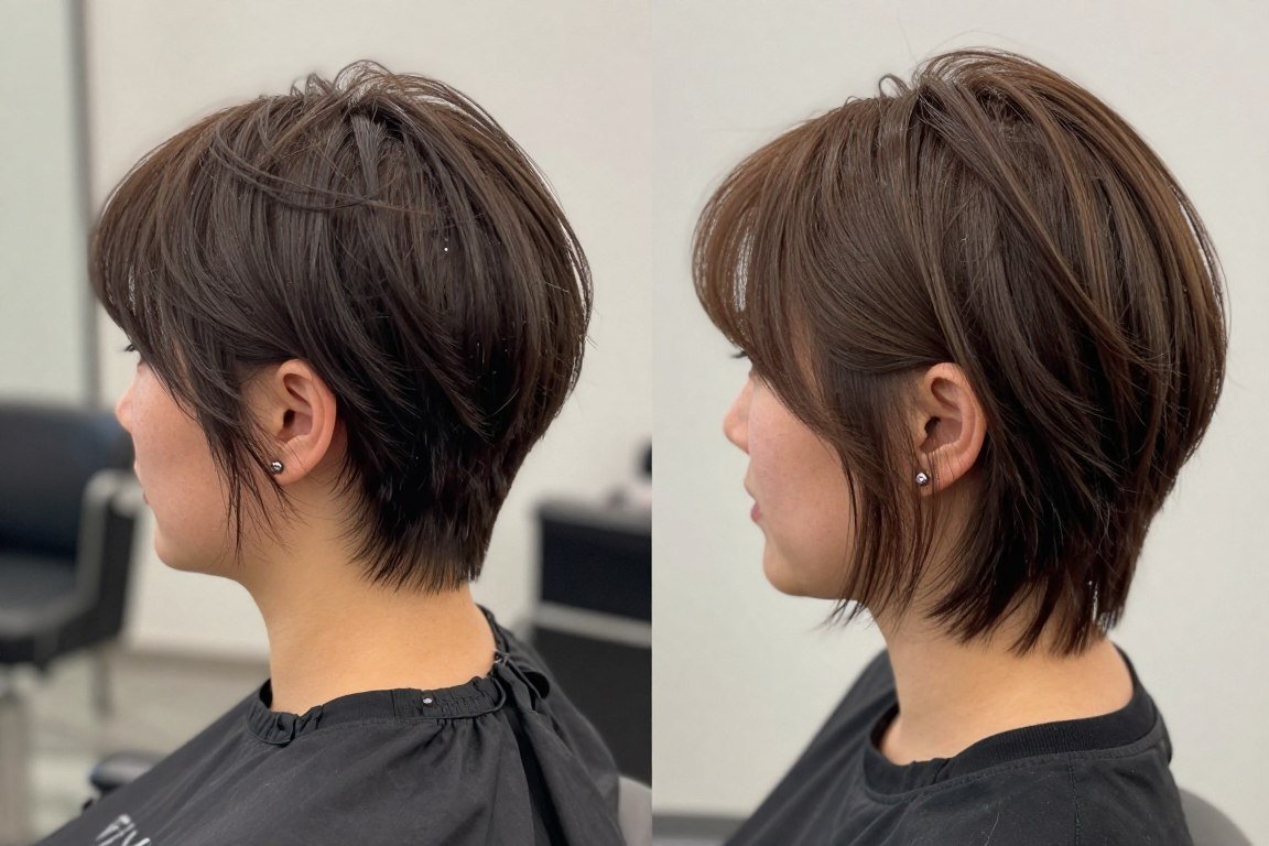 Comparison showing properly styled versus over-styled choppy haircut