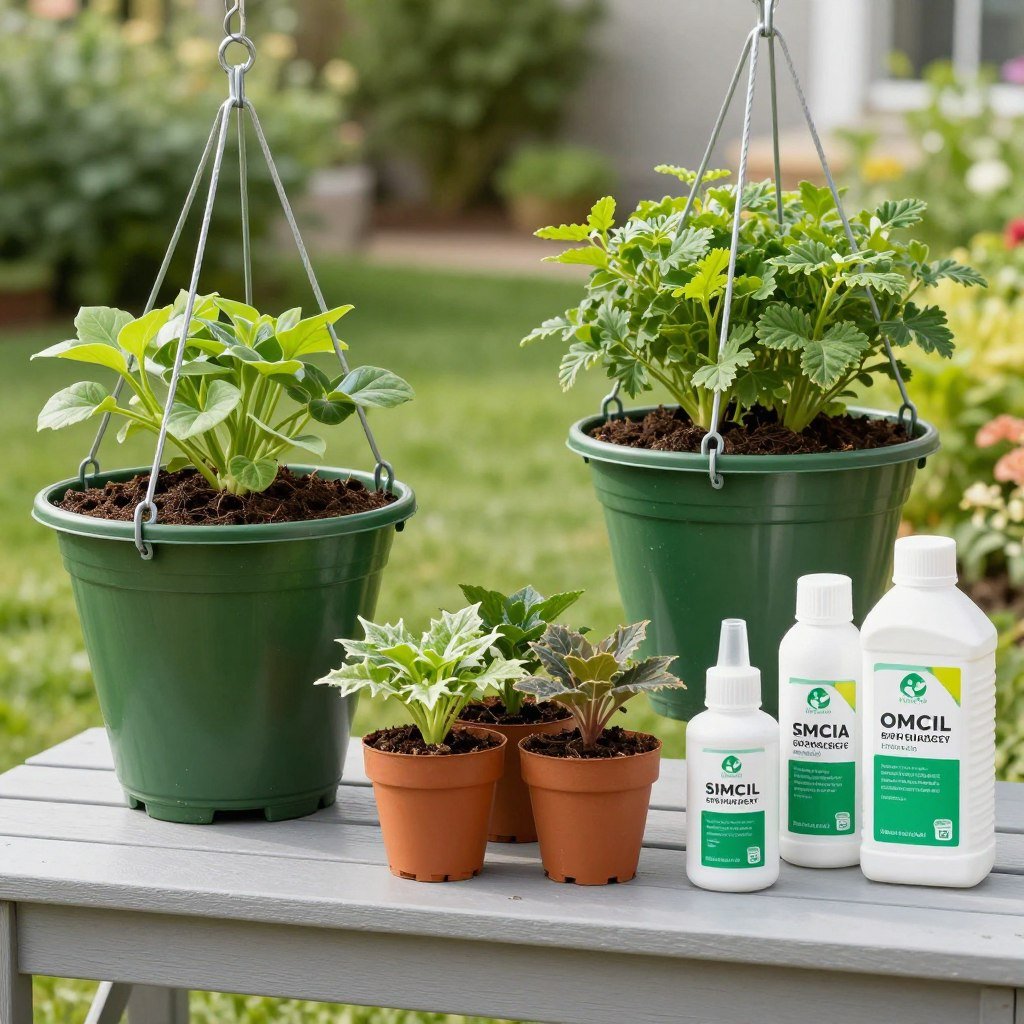 Complete hanging basket starter kit with plants soil and fertilizer