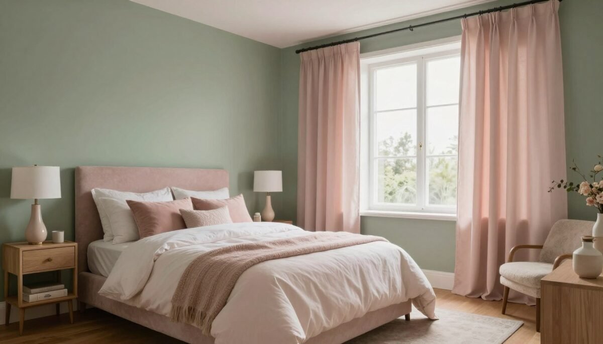 Complete sage green and pink bedroom design