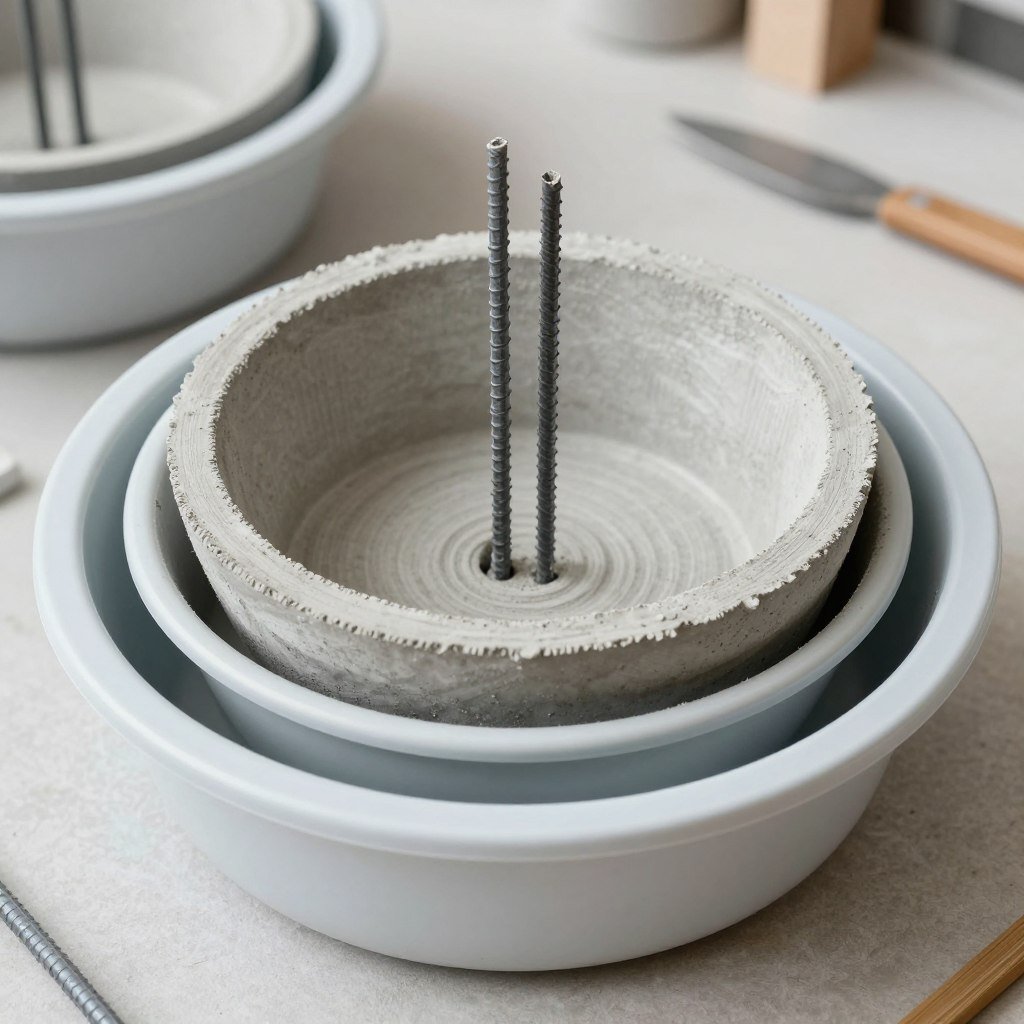 Concrete bird bath bowl mold with nested plastic containers