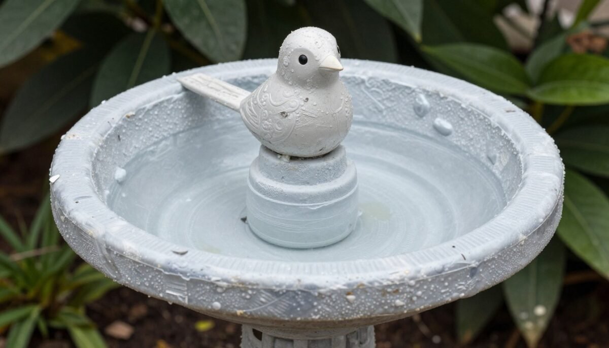 Concrete bird bath made from recycled plastic containers and forms