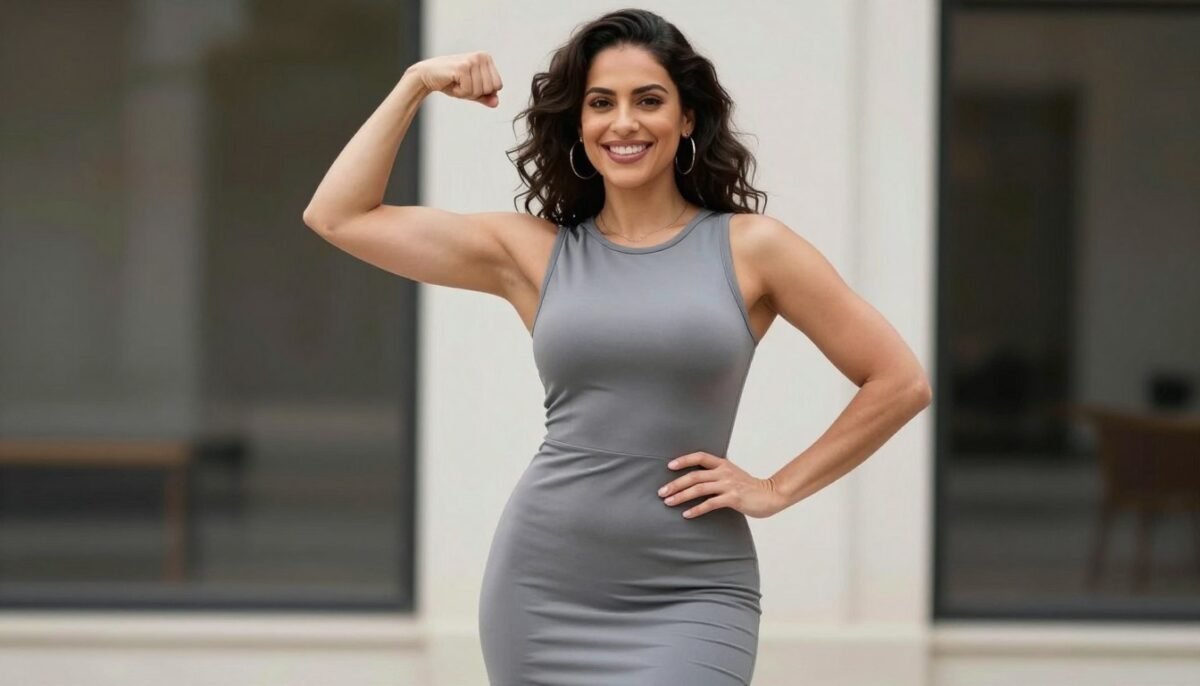 Confident woman wearing bodycon dress with positive body language