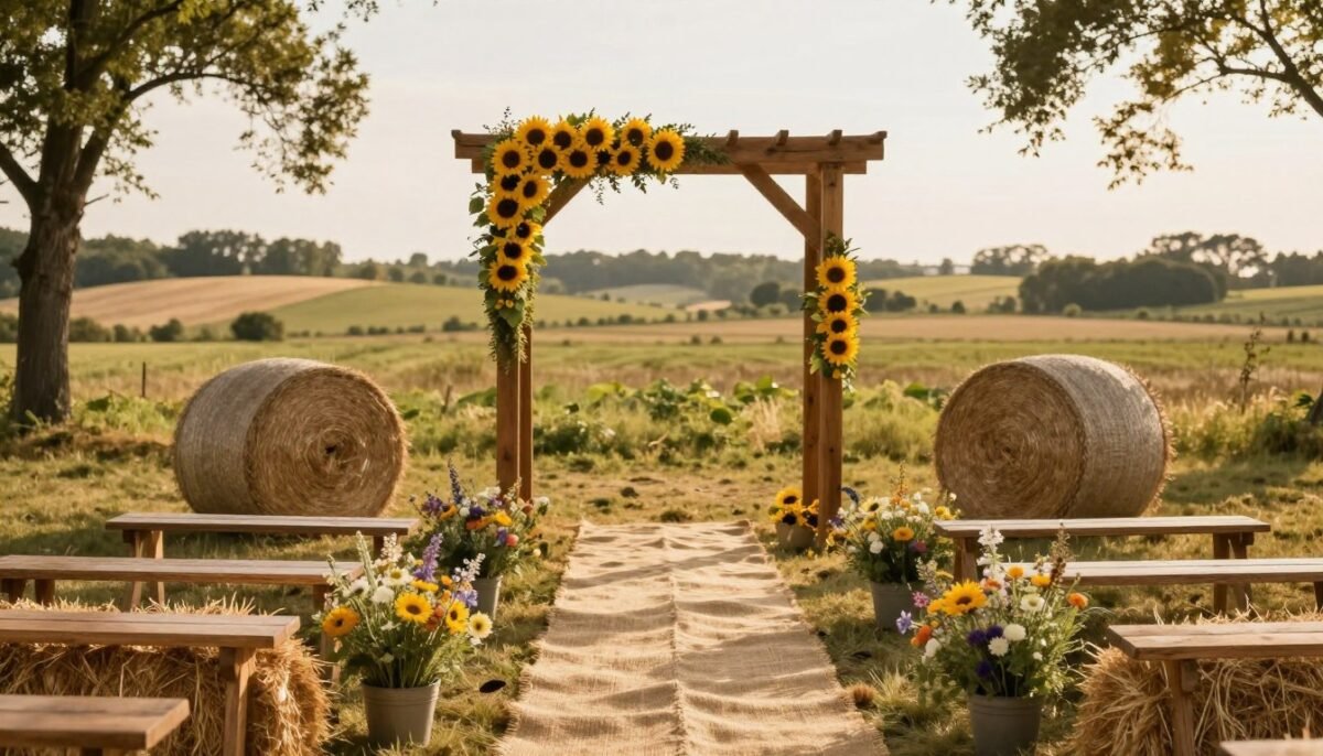 Country wedding ceremony with sunflower decorations