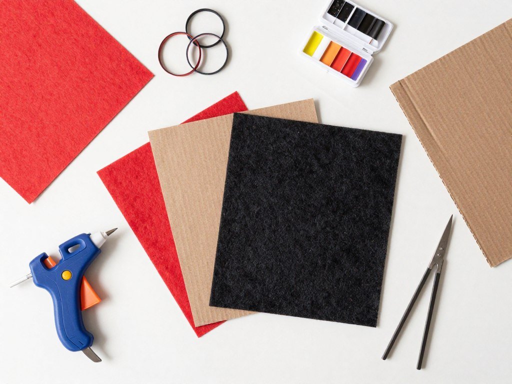 Craft supplies laid out on table for costume creation