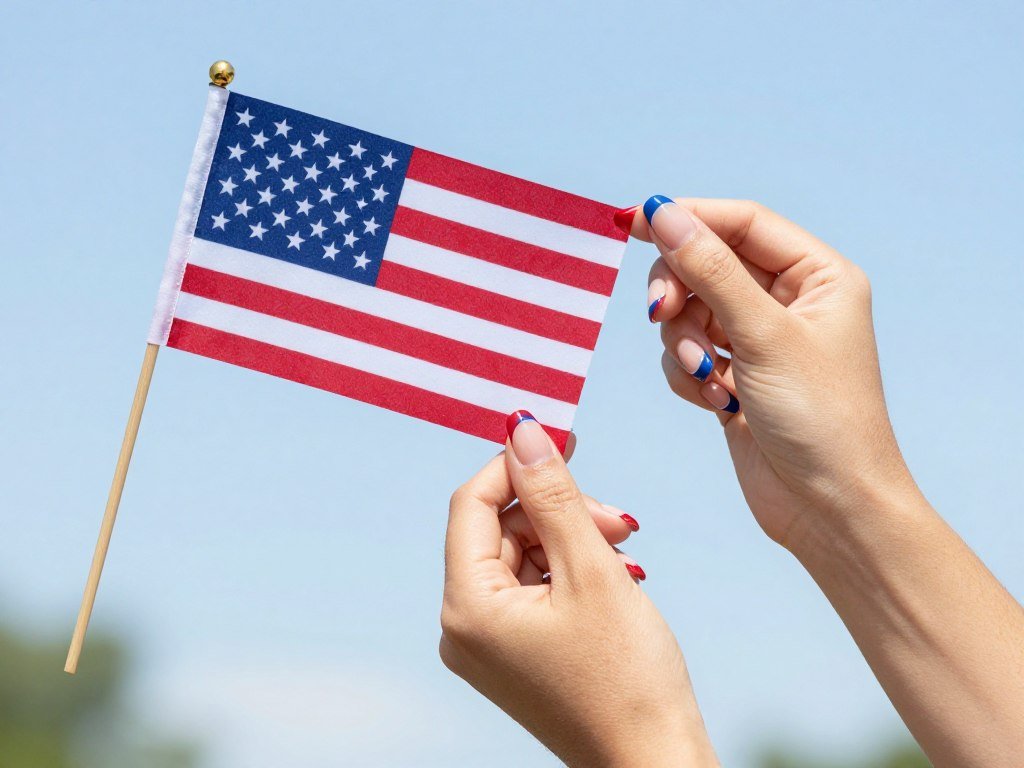 Creative reverse French manicure with patriotic red and blue tips for Independence Day