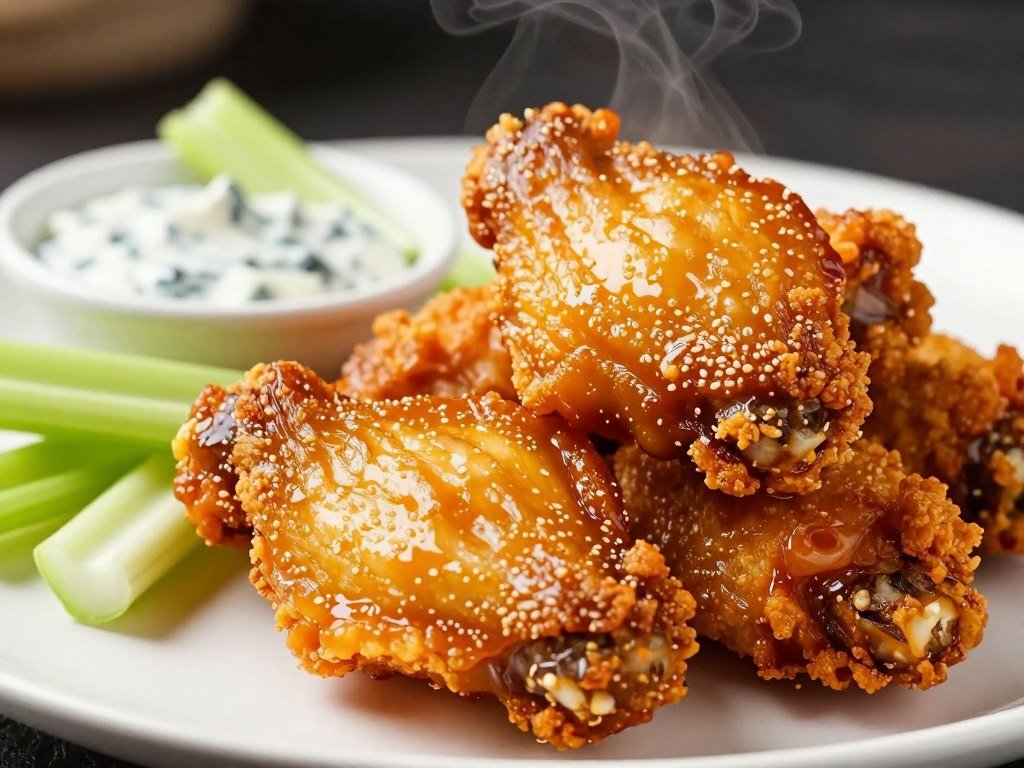 Crispy buffalo chicken wings cooked in ninja air fryer with golden brown exterior