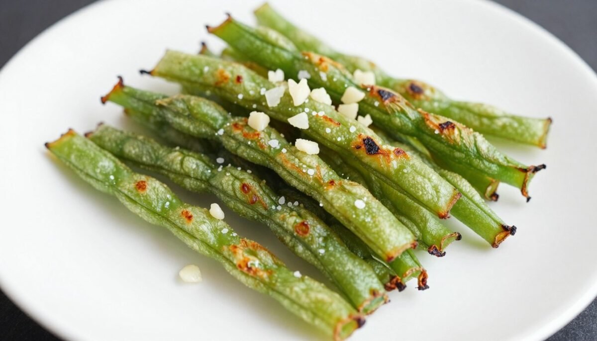 Crispy seasoned green beans cooked in air fryer ninja with garlic Crispy seasoned green beans cooked in air fryer ninja with garlic