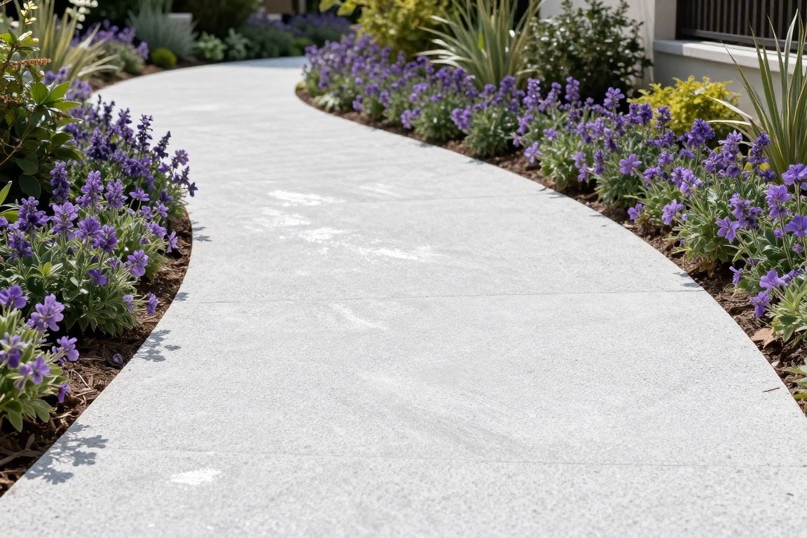 Crushed limestone walkway through landscaped yard