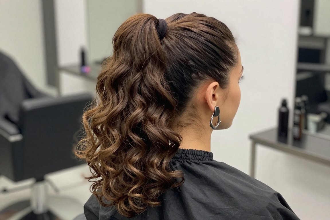 Curled ponytail with volume for medium hair prom