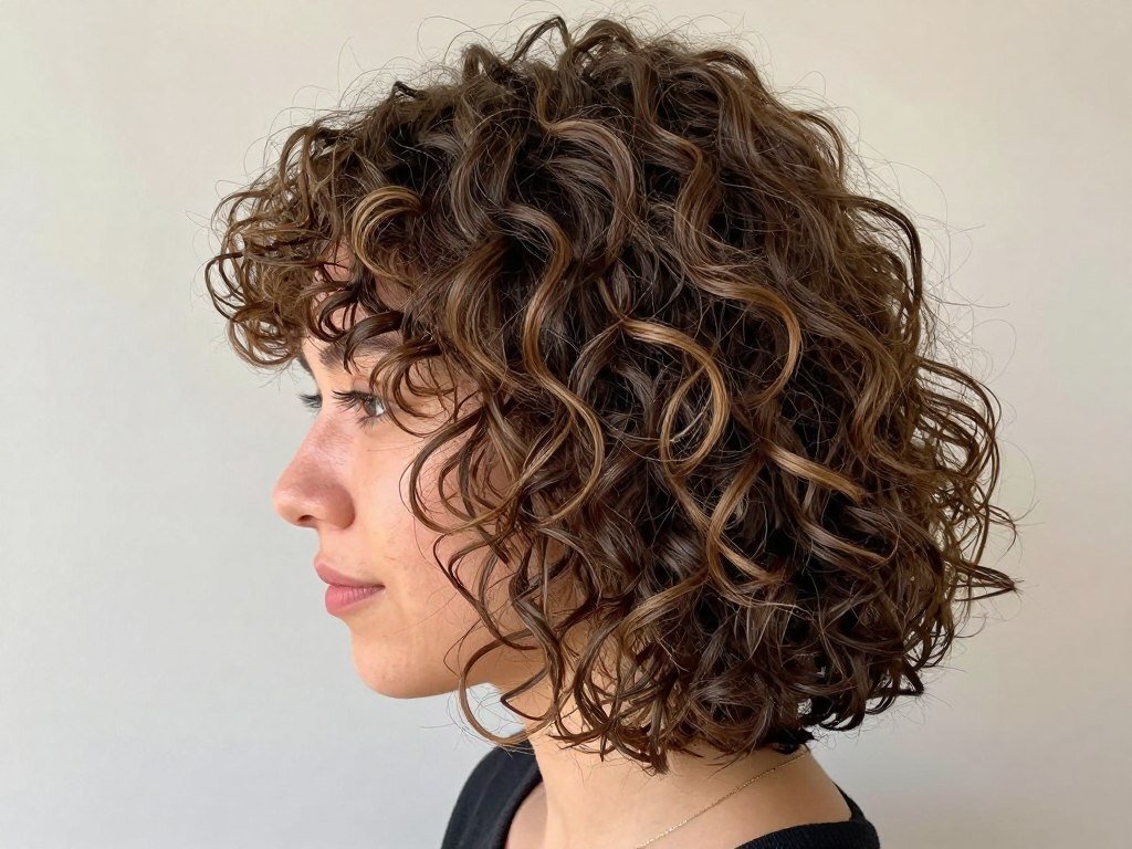 Curly bob enhanced with fine babylight highlights