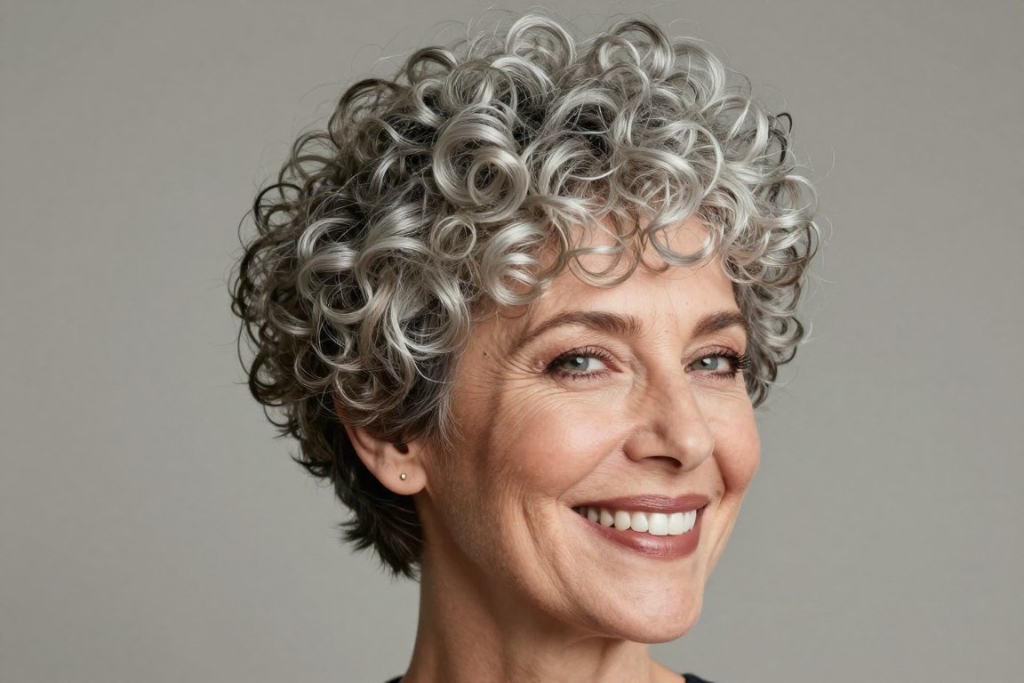 Curly pixie cut for women over 50 embracing natural texture