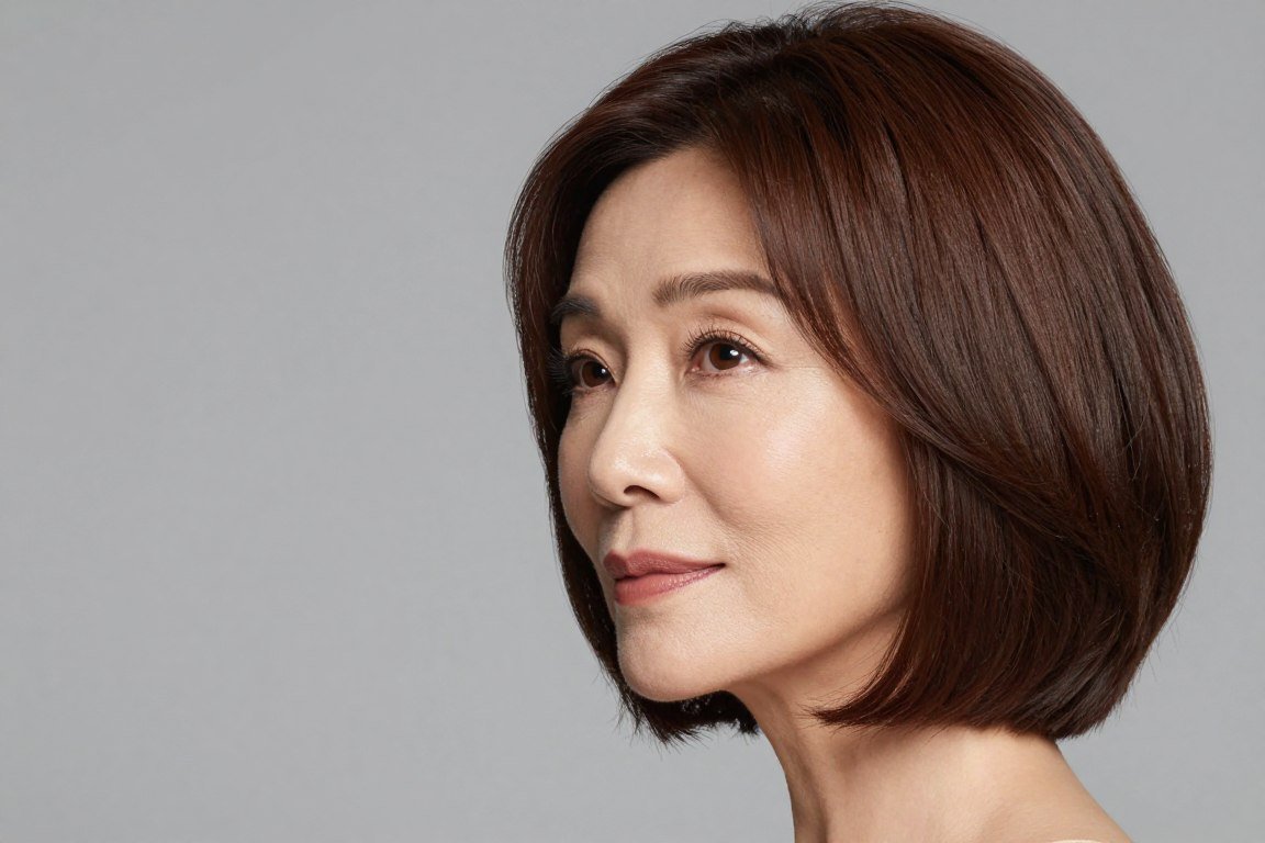 Curved bob following natural head shape for mature women