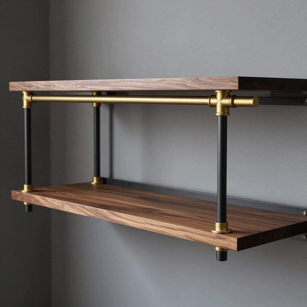 Custom industrial cat shelf with brass accents