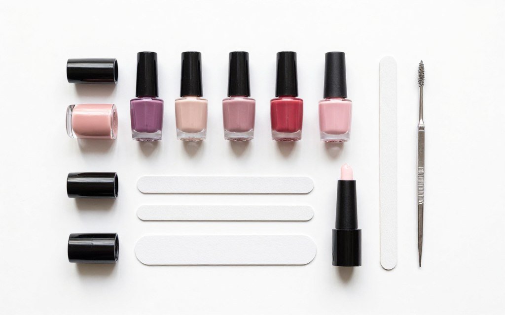 DIY french tip nail supplies and tools laid out