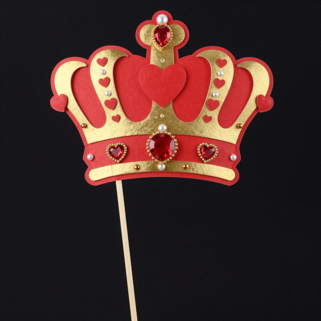 DIY queen of hearts crown photo booth prop with red hearts