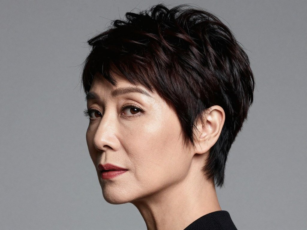 Deep side part pixie hairstyle