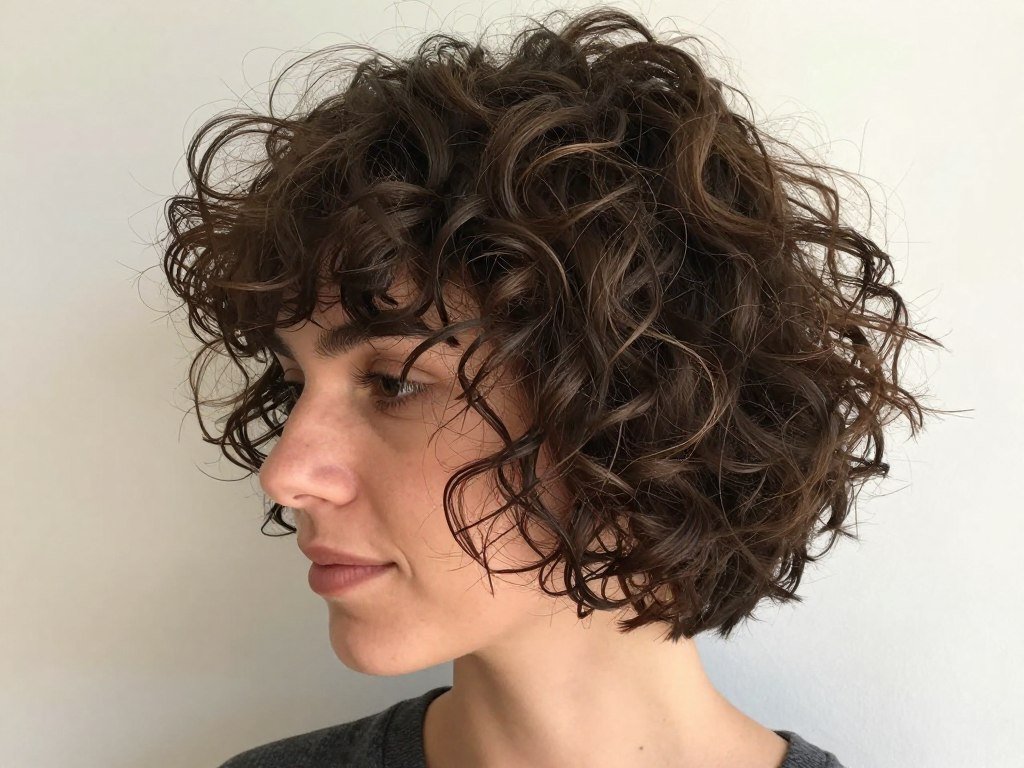Deliberately messy textured curly pixie hairstyle