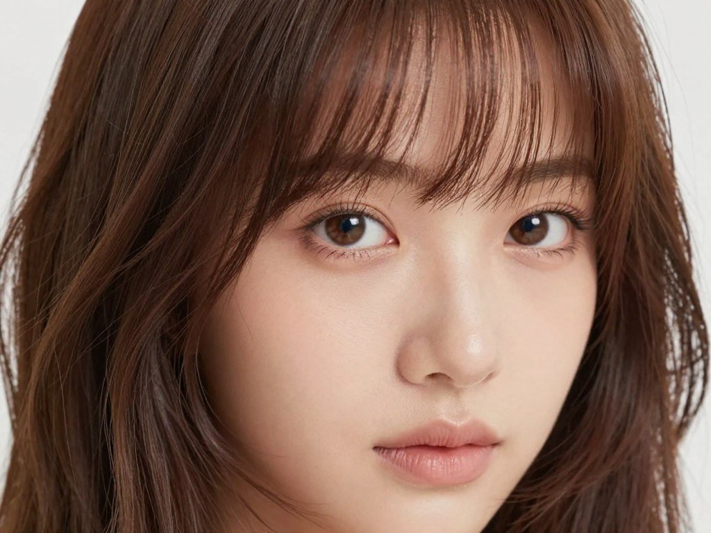 Delicate feathered wispy bangs on medium length hair