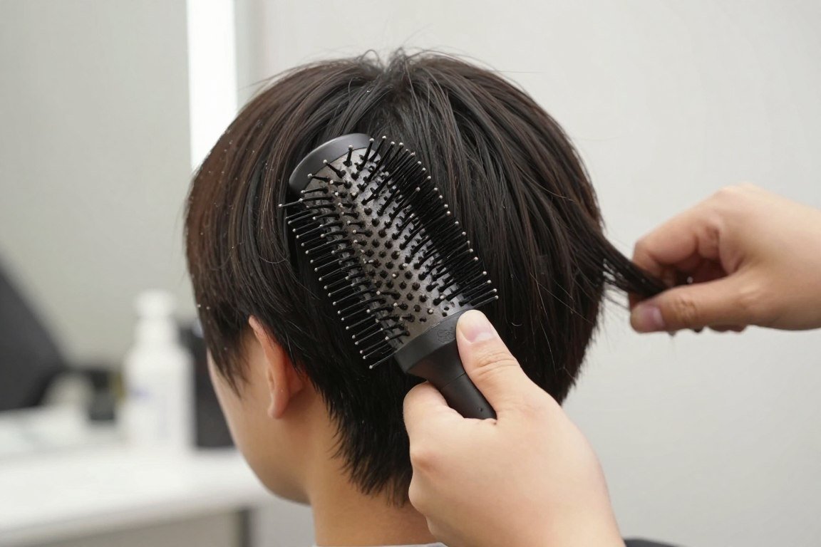 Demonstration of blow-drying technique for short hair