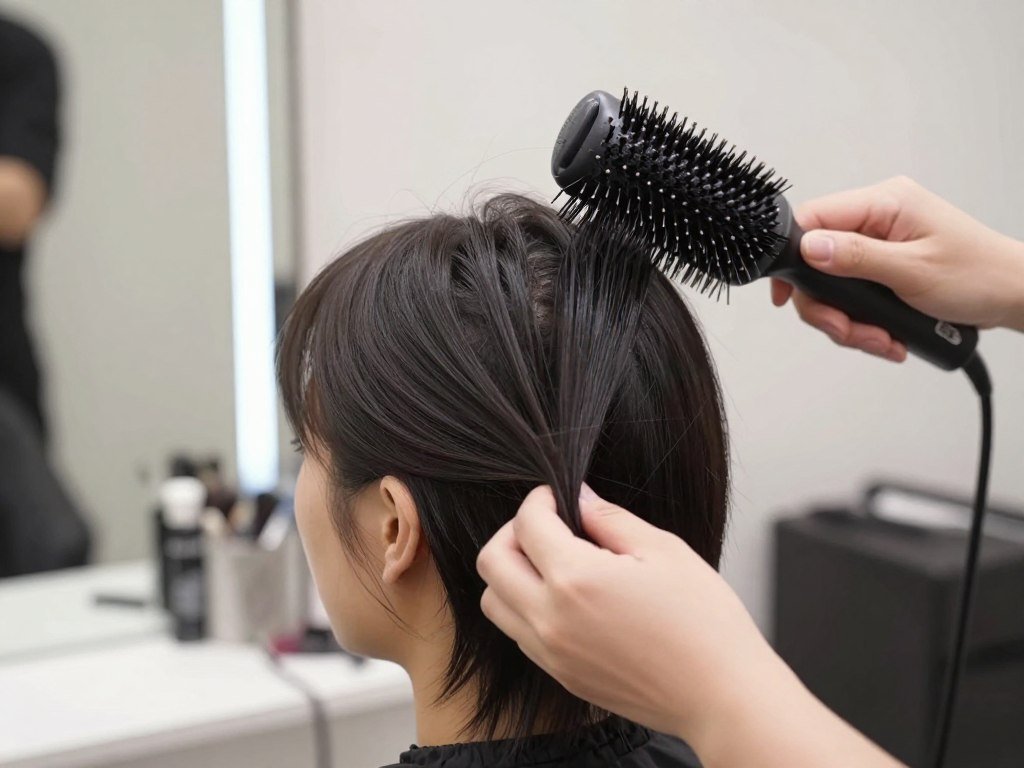 Demonstration of proper blow-drying technique for volume