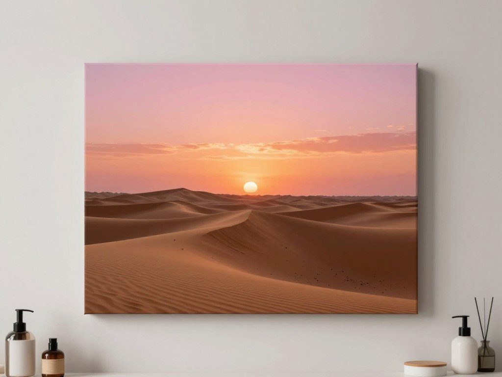 Desert sunrise canvas in contemporary bathroom