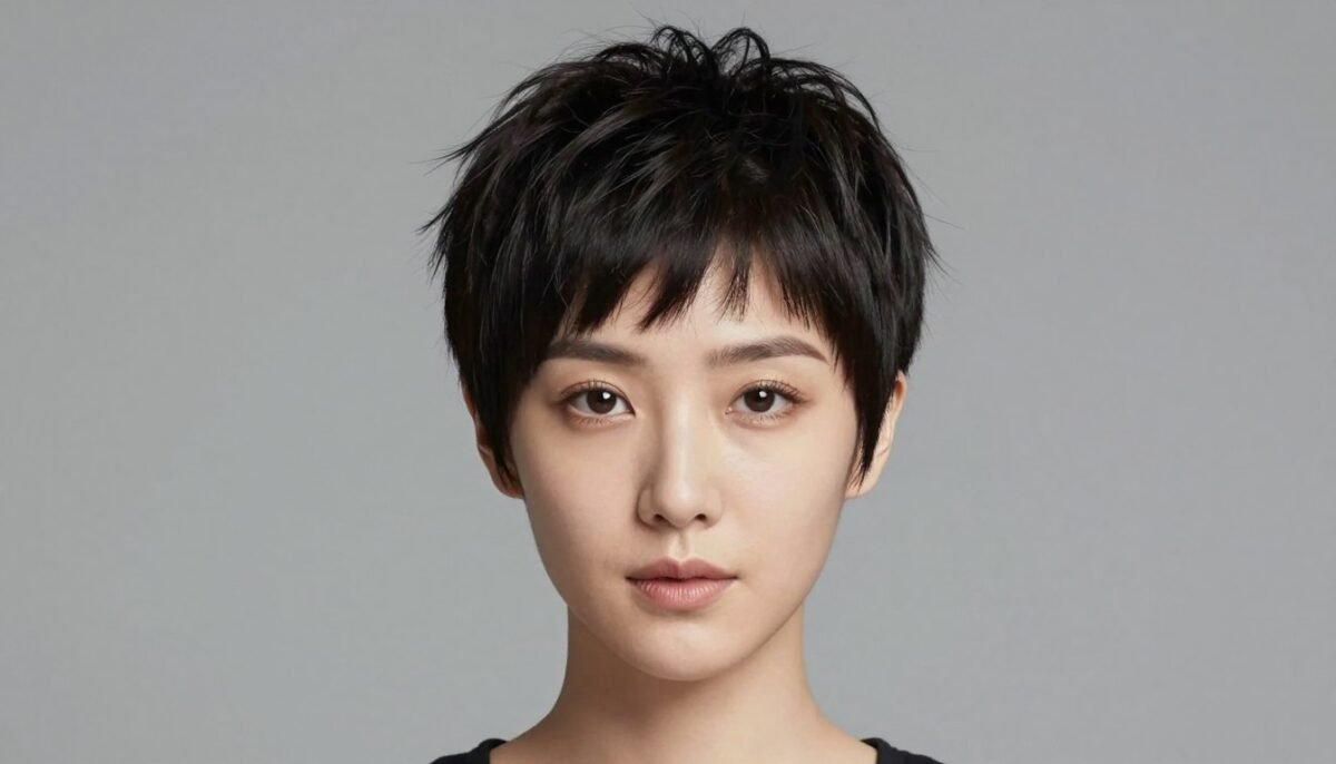 Diamond face shape with choppy cut creating facial balance