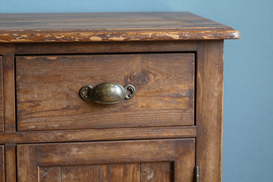 Distressed brown wood furniture detail