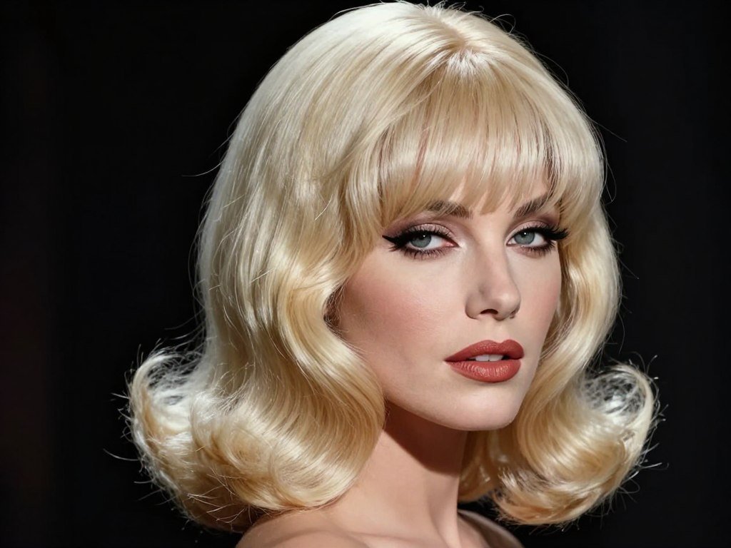 Dramatic deep side part with swept bangs on medium length hair