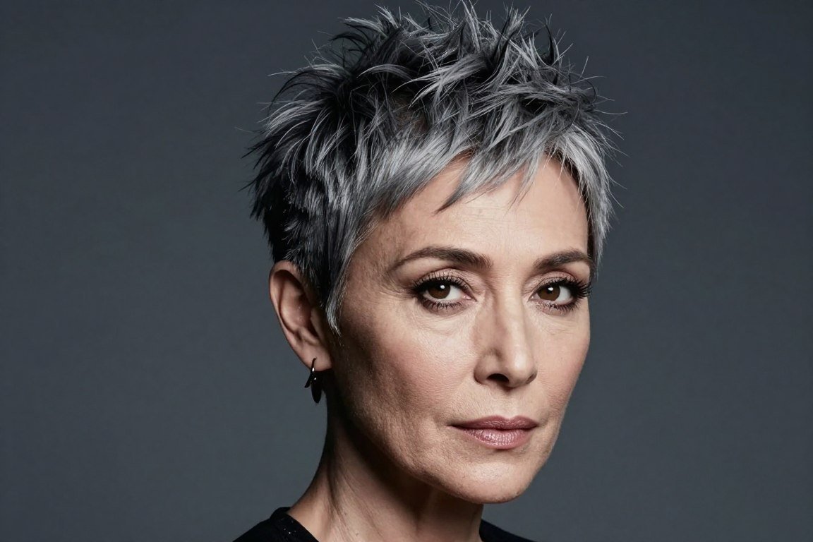 Edgy cropped haircut with bold styling for confident mature women