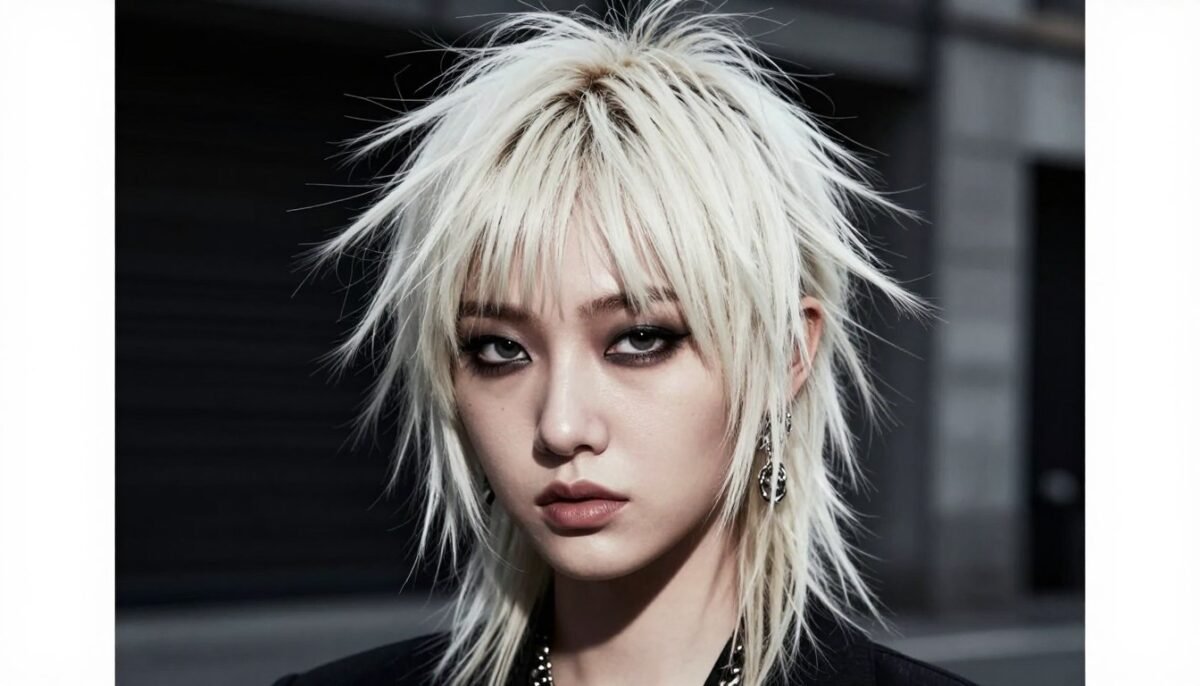 Edgy punk-inspired medium shag with dramatic choppy layers