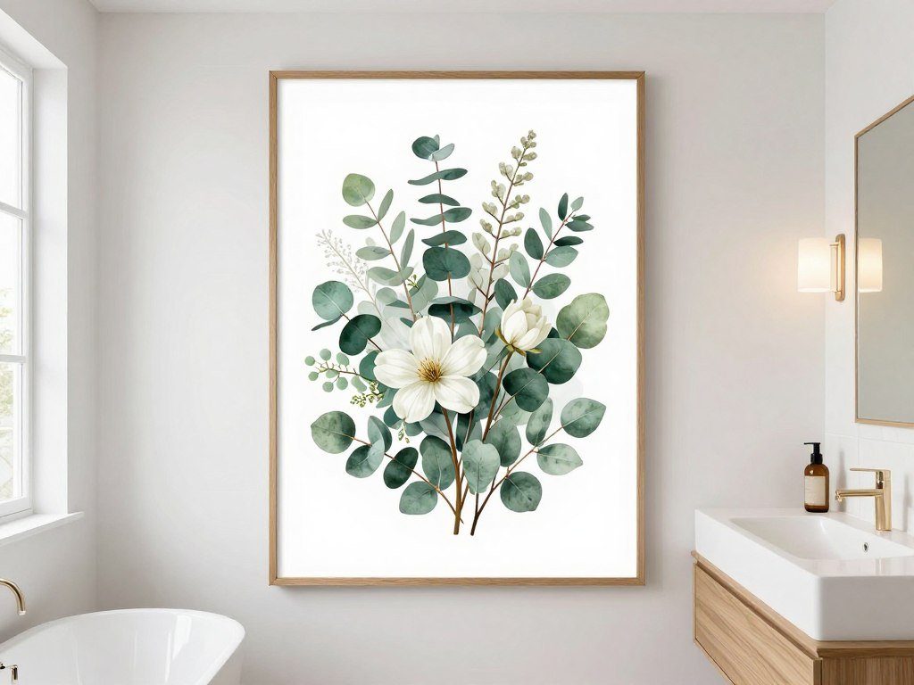 Elegant botanical floral print in modern bathroom