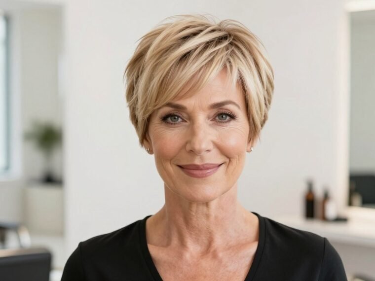 Elegant short haircut for women over 50 with fine hair showcasing modern pixie style