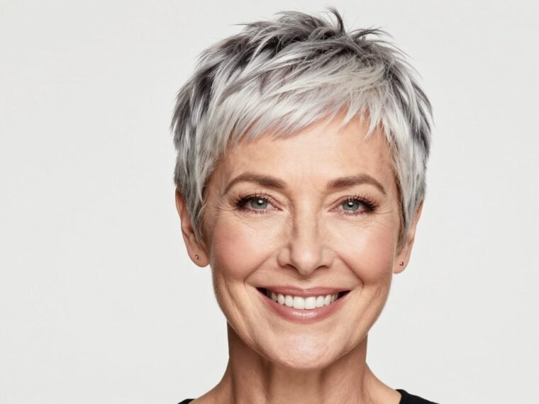 Elegant woman over 50 with classic pixie cut hairstyle