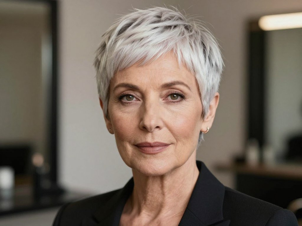 Elegant woman with classic short pixie cut