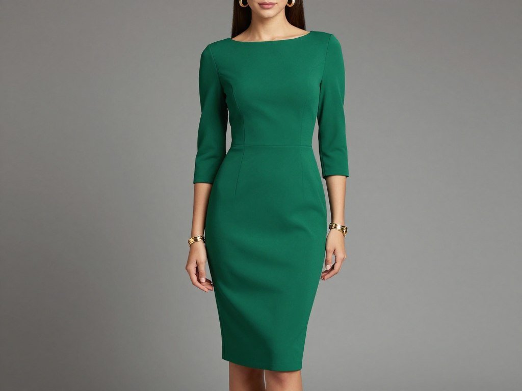 Emerald fit-and-flare dress with elegant neckline detail
