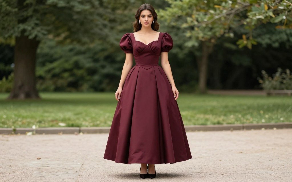 Empire waist dress on woman with broad shoulders