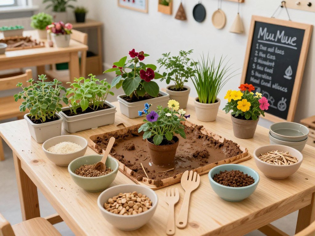 Enhanced mud kitchen with added accessories and natural play ingredients